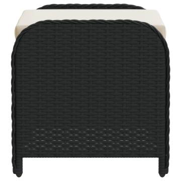 Garden Stool with Cushion - Black Poly Rattan - 58x46x46 cm