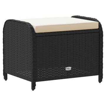 Garden Stool with Cushion - Black Poly Rattan - 58x46x46 cm