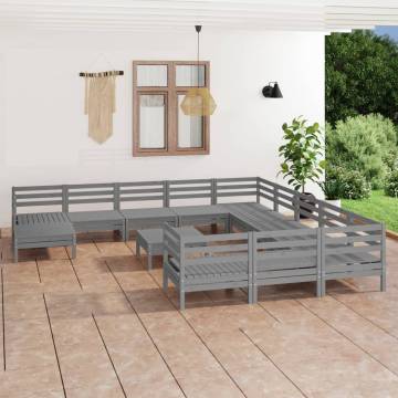 13 Piece Garden Lounge Set - Grey Solid Wood Pine | HipoMarket