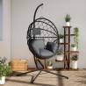 Hanging Egg Chair with Stand - Anthracite Rattan & Steel