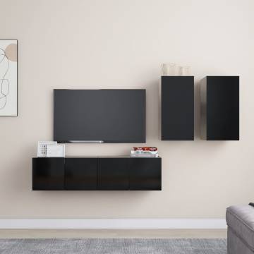 4 Piece Black TV Cabinet Set - Stylish & Practical Storage