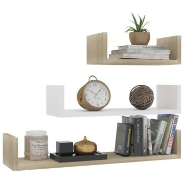 Wall Display Shelf Set - 3 pcs White & Sonoma Oak - Hipomarket