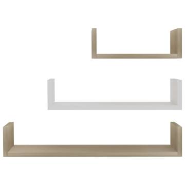 Wall Display Shelf Set - 3 pcs White & Sonoma Oak - Hipomarket