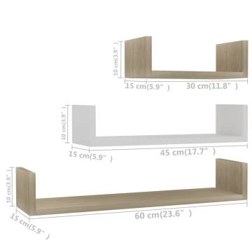 Wall Display Shelf Set - 3 pcs White & Sonoma Oak - Hipomarket