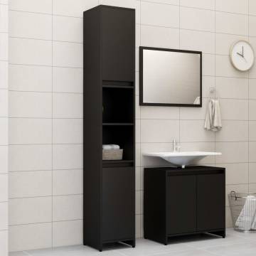 Stylish 3 Piece Bathroom Furniture Set - Black Engineered Wood