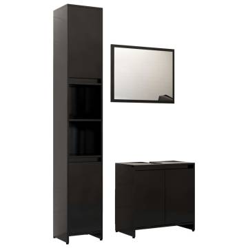 Stylish 3 Piece Bathroom Furniture Set - Black Engineered Wood