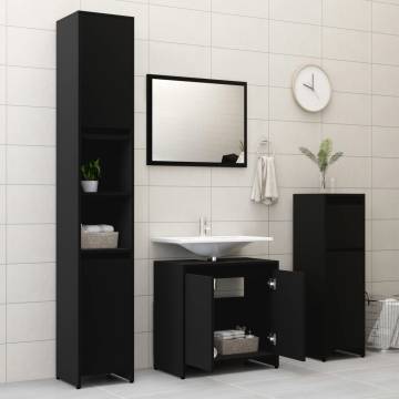 Stylish 3 Piece Bathroom Furniture Set - Black Engineered Wood