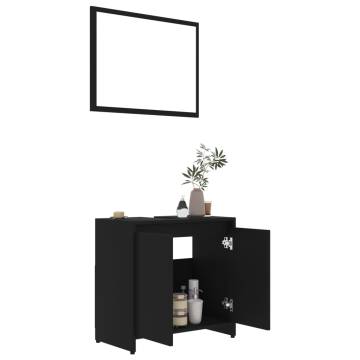 Stylish 3 Piece Bathroom Furniture Set - Black Engineered Wood