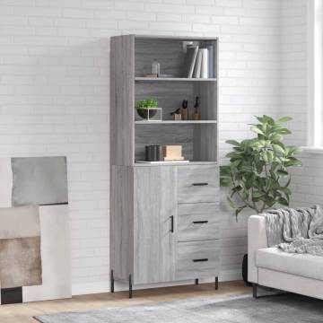 Elegant Highboard Grey Sonoma - 69.5x34x180 cm Engineered Wood