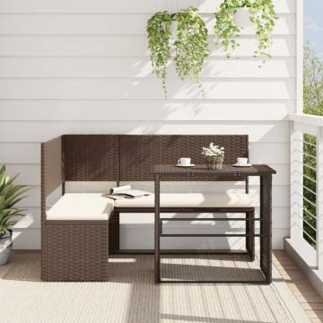 L-Shaped Garden Sofa with Table & Cushions - Brown Poly Rattan