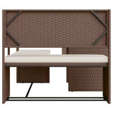 L-Shaped Garden Sofa with Table & Cushions - Brown Poly Rattan