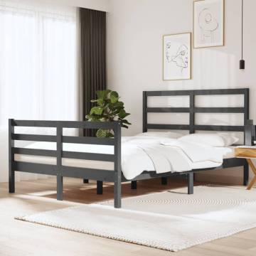 Grey Solid Wood Pine Bed Frame 135x190 cm Double - Hipo Market