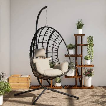 Beige Rattan Hanging Egg Chair with Steel Stand | Hipomarket