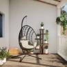 Beige Rattan Hanging Egg Chair with Steel Stand | Hipomarket