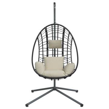 Beige Rattan Hanging Egg Chair with Steel Stand | Hipomarket