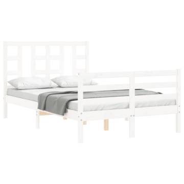 Stylish White Bed Frame with Headboard - 120x200 cm Solid Wood