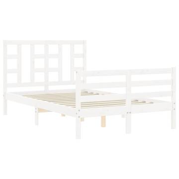 Stylish White Bed Frame with Headboard - 120x200 cm Solid Wood