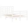 Stylish White Bed Frame with Headboard - 120x200 cm Solid Wood