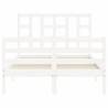 Stylish White Bed Frame with Headboard - 120x200 cm Solid Wood