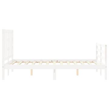 Stylish White Bed Frame with Headboard - 120x200 cm Solid Wood