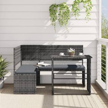 L-Shaped Grey Poly Rattan Garden Sofa with Table & Cushions