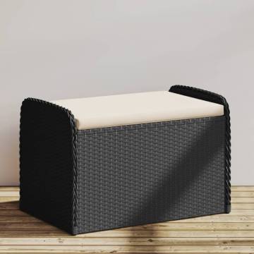 Storage Bench with Cushion - Black 80x51x52 cm - Poly Rattan