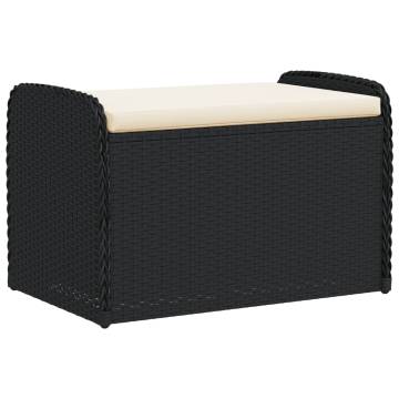 Storage Bench with Cushion - Black 80x51x52 cm - Poly Rattan