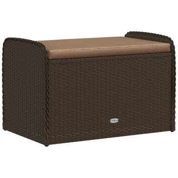 Storage Bench with Cushion - Brown Poly Rattan 80x51x52 cm