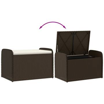 Storage Bench with Cushion - Brown Poly Rattan 80x51x52 cm