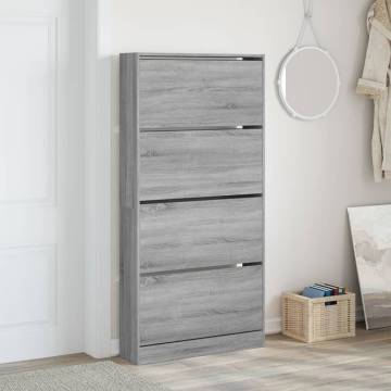 Shoe Cabinet with 4 Flip-Drawers - Grey Sonoma 80x21x163.5 cm