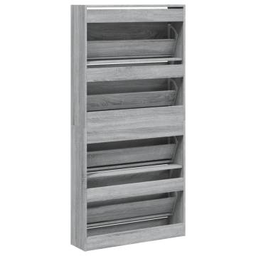 Shoe Cabinet with 4 Flip-Drawers - Grey Sonoma 80x21x163.5 cm