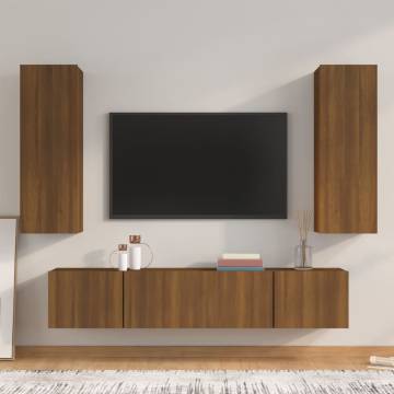 4 Piece TV Cabinet Set - Brown Oak Engineered Wood