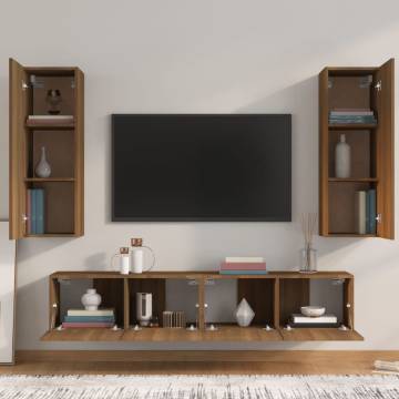 4 Piece TV Cabinet Set - Brown Oak Engineered Wood