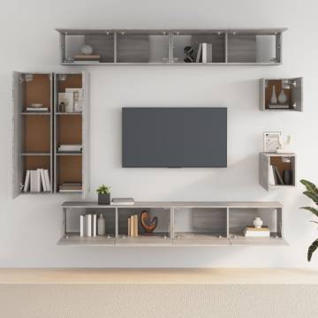 8 Piece Grey Sonoma TV Cabinet Set - Stylish & Practical Storage