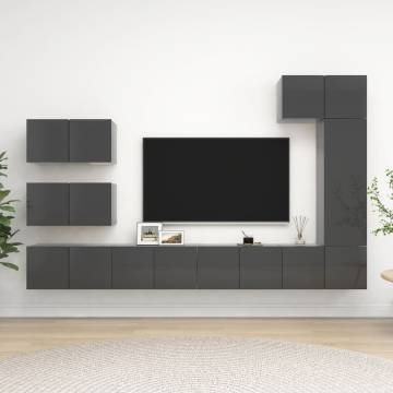 8 Piece High Gloss Grey TV Cabinet Set | Stylish Storage Solution