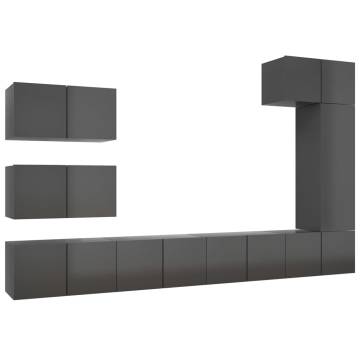 8 Piece High Gloss Grey TV Cabinet Set | Stylish Storage Solution