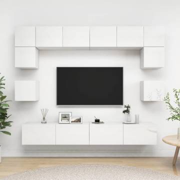 8 Piece High Gloss White TV Cabinet Set - Stylish Storage Solution