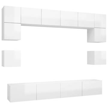 8 Piece High Gloss White TV Cabinet Set - Stylish Storage Solution