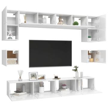 8 Piece High Gloss White TV Cabinet Set - Stylish Storage Solution