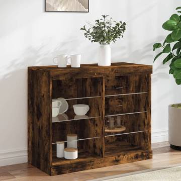 Modern Smoked Oak Sideboard with LED Lights - 81x37x67 cm