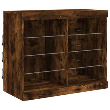 Modern Smoked Oak Sideboard with LED Lights - 81x37x67 cm