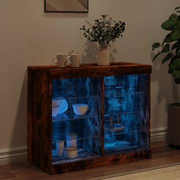 Modern Smoked Oak Sideboard with LED Lights - 81x37x67 cm