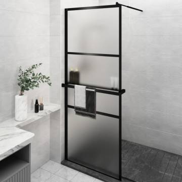 Modern Walk-in Shower Wall with Shelf - Black ESG Glass & Aluminium