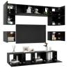 8 Piece Black Engineered Wood TV Cabinet Set - Stylish Storage