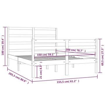 White Solid Wood Pine Bed Frame 150x200 cm King Size