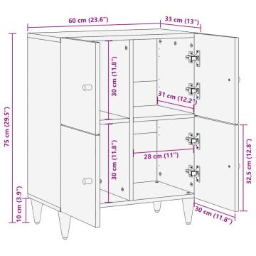 Side Cabinet 60x33x75 cm - Solid Mango Wood | HipoMarket