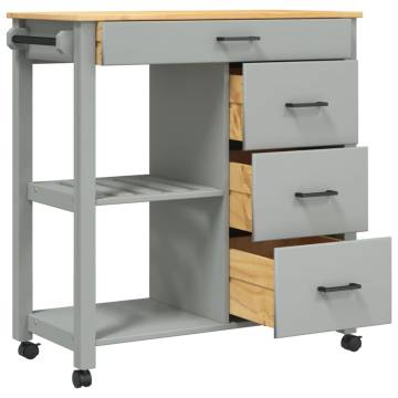 MONZA Kitchen Trolley - Solid Pine Wood | 84x40x90 cm