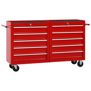 Tool Trolley with 10 Drawers Steel Red - Durable & Mobile