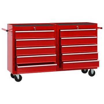 Tool Trolley with 10 Drawers Steel Red - Durable & Mobile