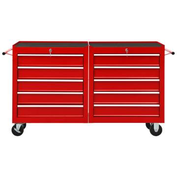 Tool Trolley with 10 Drawers Steel Red - Durable & Mobile